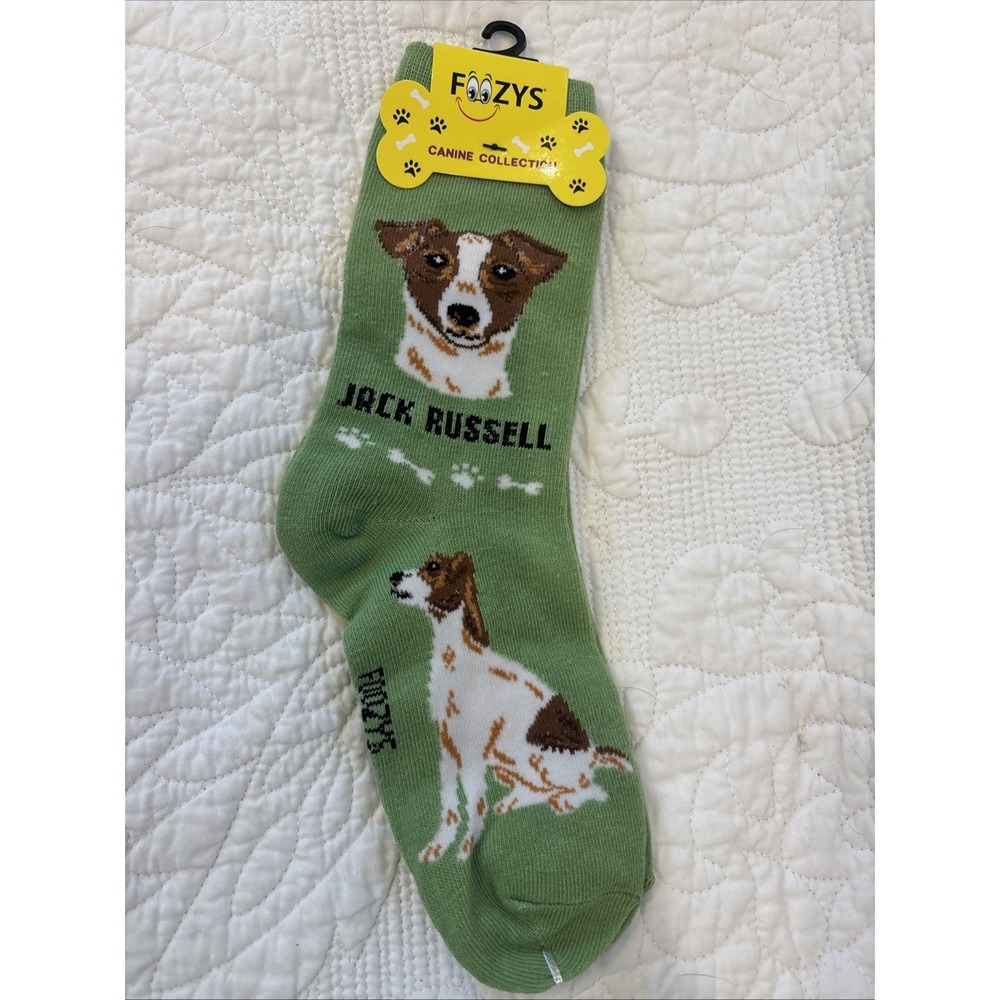 Foozy's Canine Collection Jack Russell Socks Women SZ 9-11 Green PolyBlend New